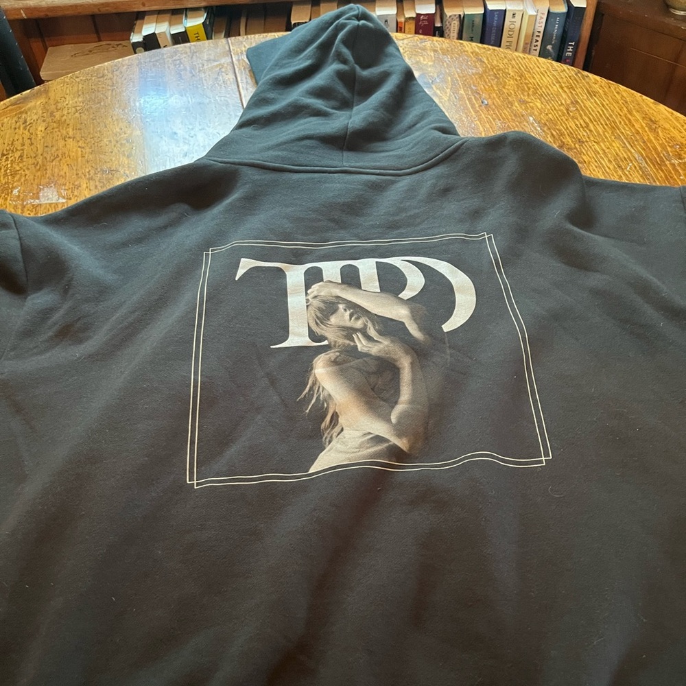 Taylor Swift Black Graphic Hoodie with Portrait and TTPD Logo